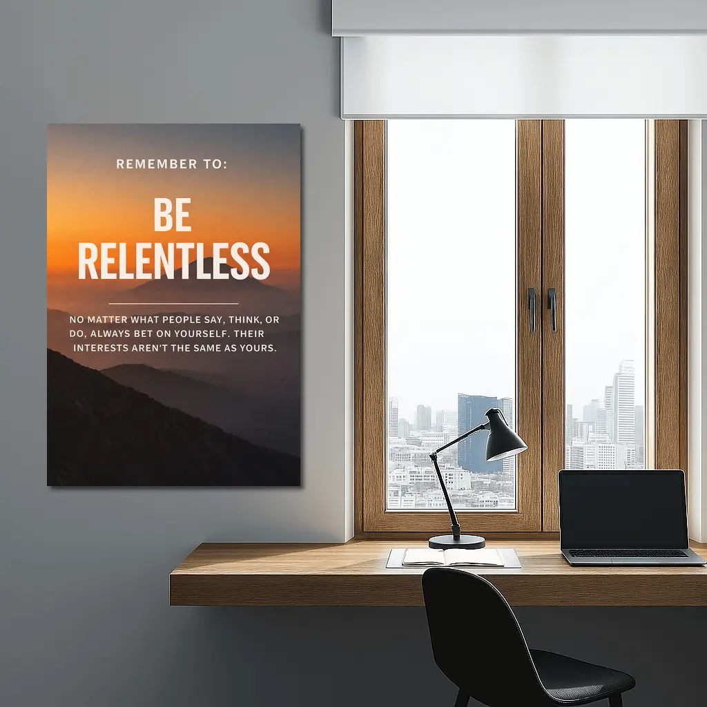 Be Relentless Motivational Quote Mountain Sunset – Wall Art