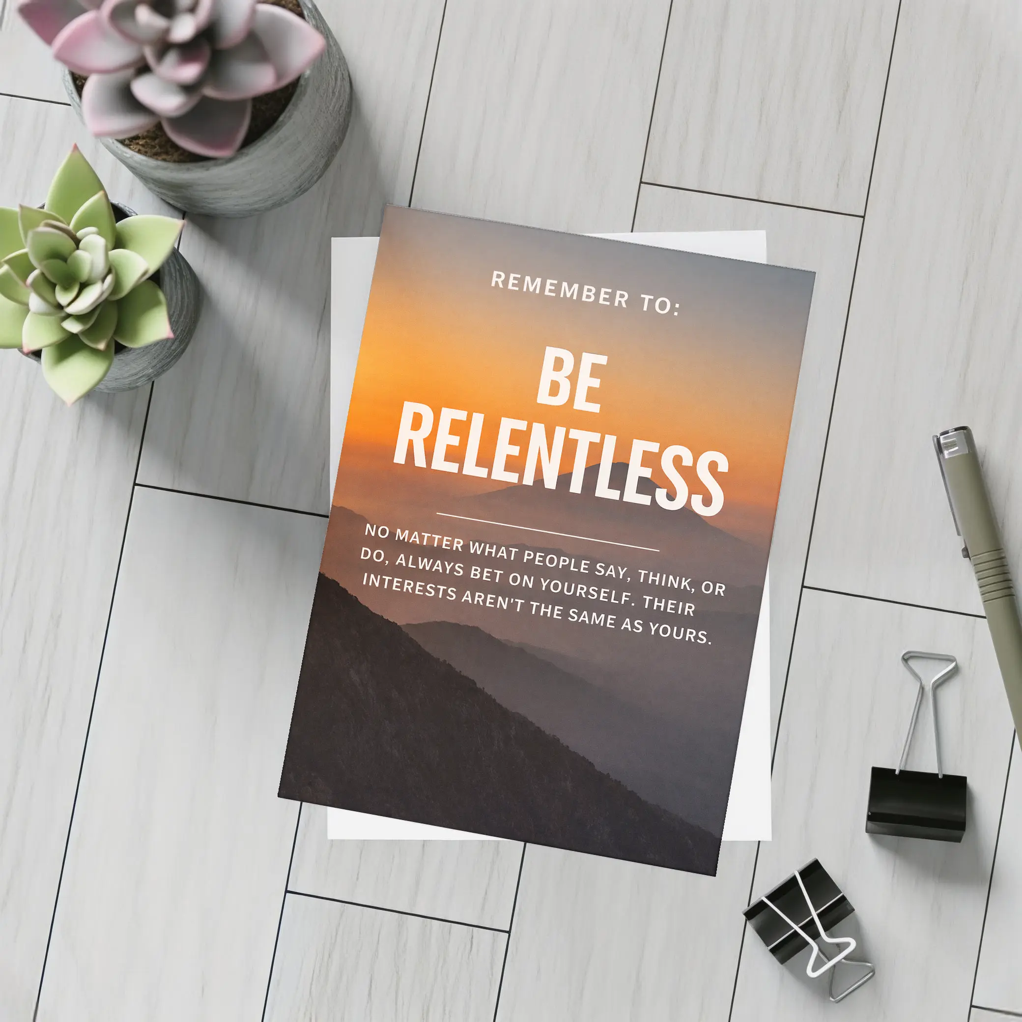 Be Relentless Motivational Quote Mountain Sunset – Postcards