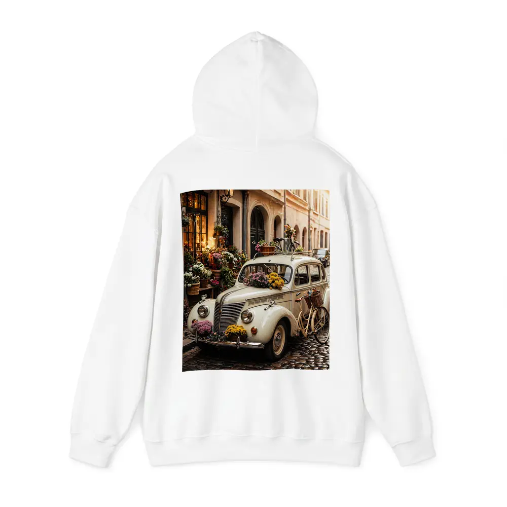 Vintage Classic Car Cobblestone Street Flowers – Hoodies