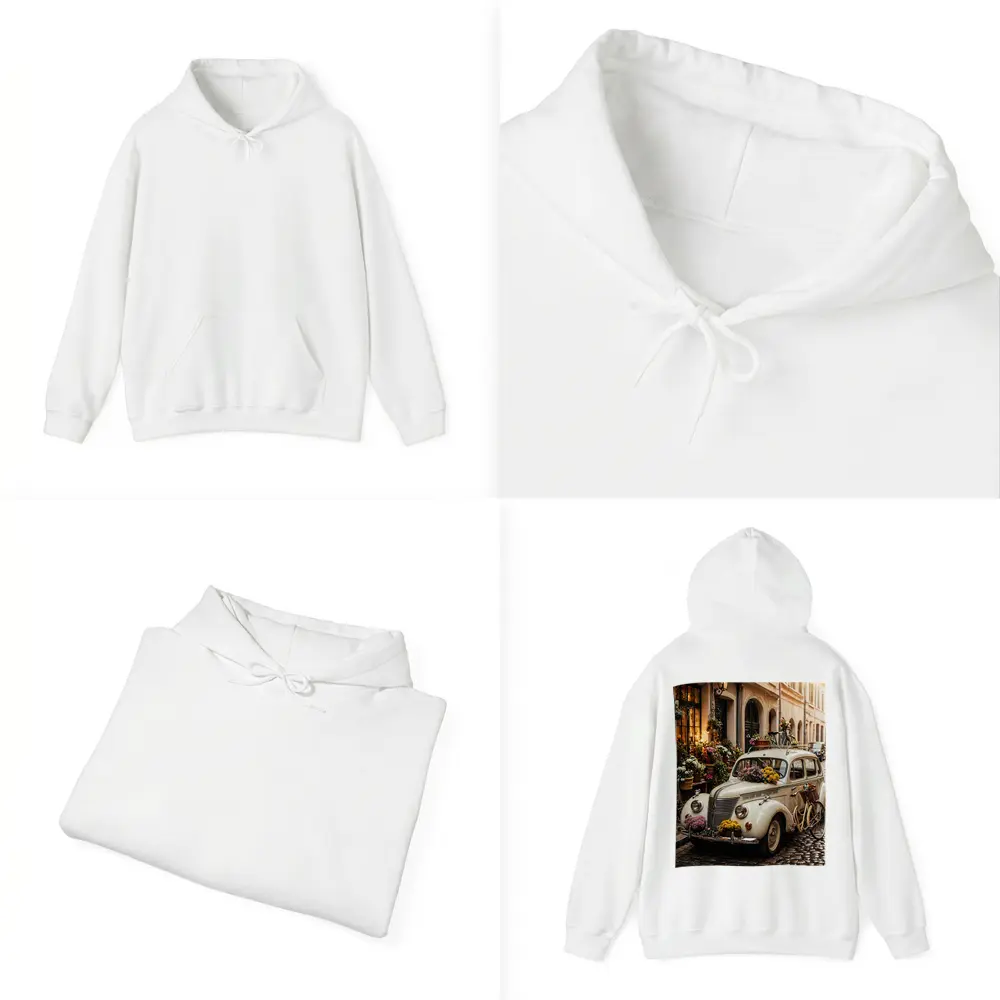 Vintage Classic Car Cobblestone Street Flowers – Hoodies
