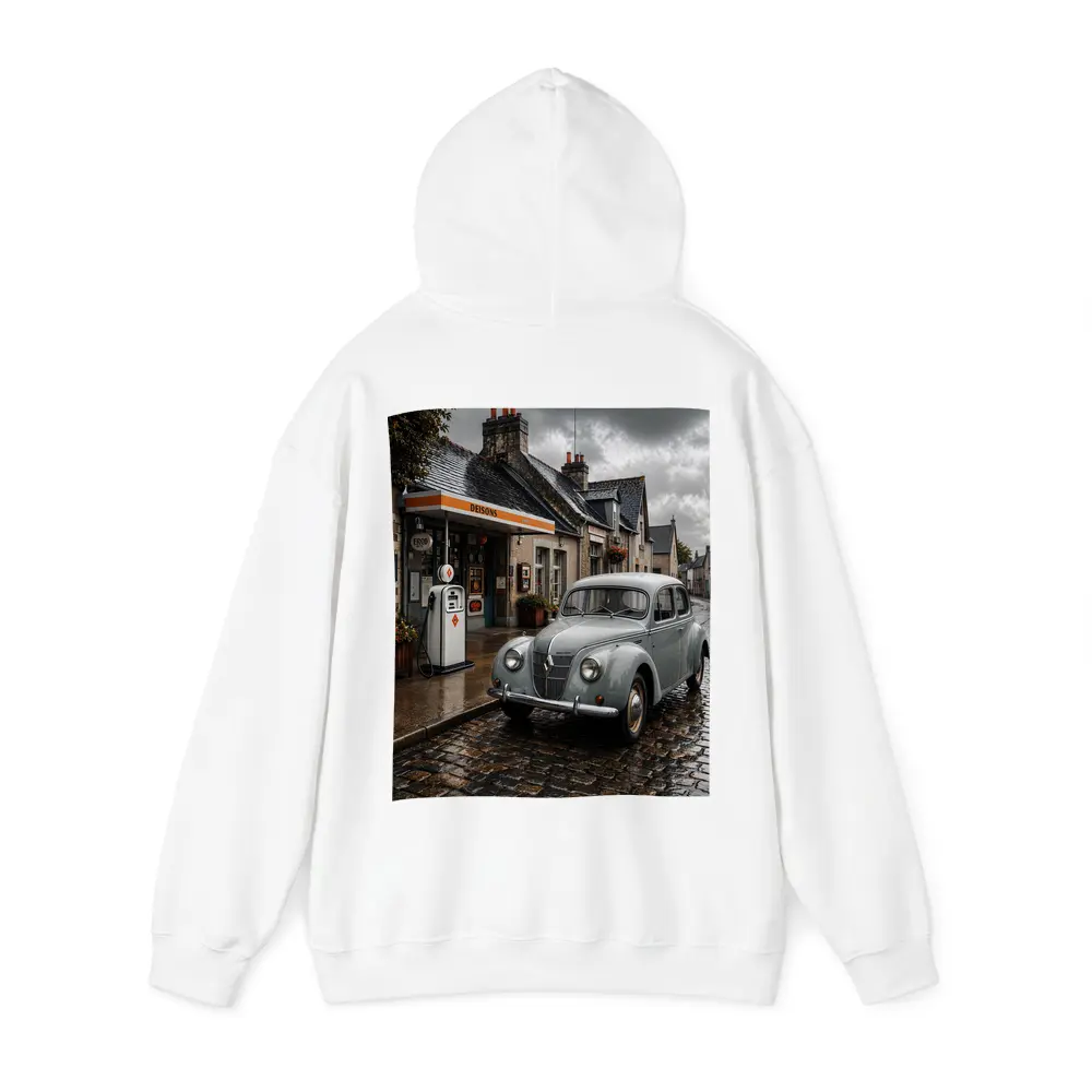 Vintage Renault Classic Car Rainy Cobblestone Street – Hoodies