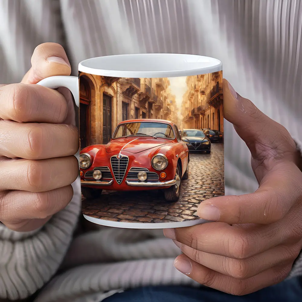 Alfa Romeo Classic Car Cobblestone Street Scene – Mugs