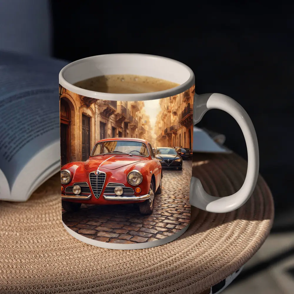 Alfa Romeo Classic Car Cobblestone Street Scene – Mugs