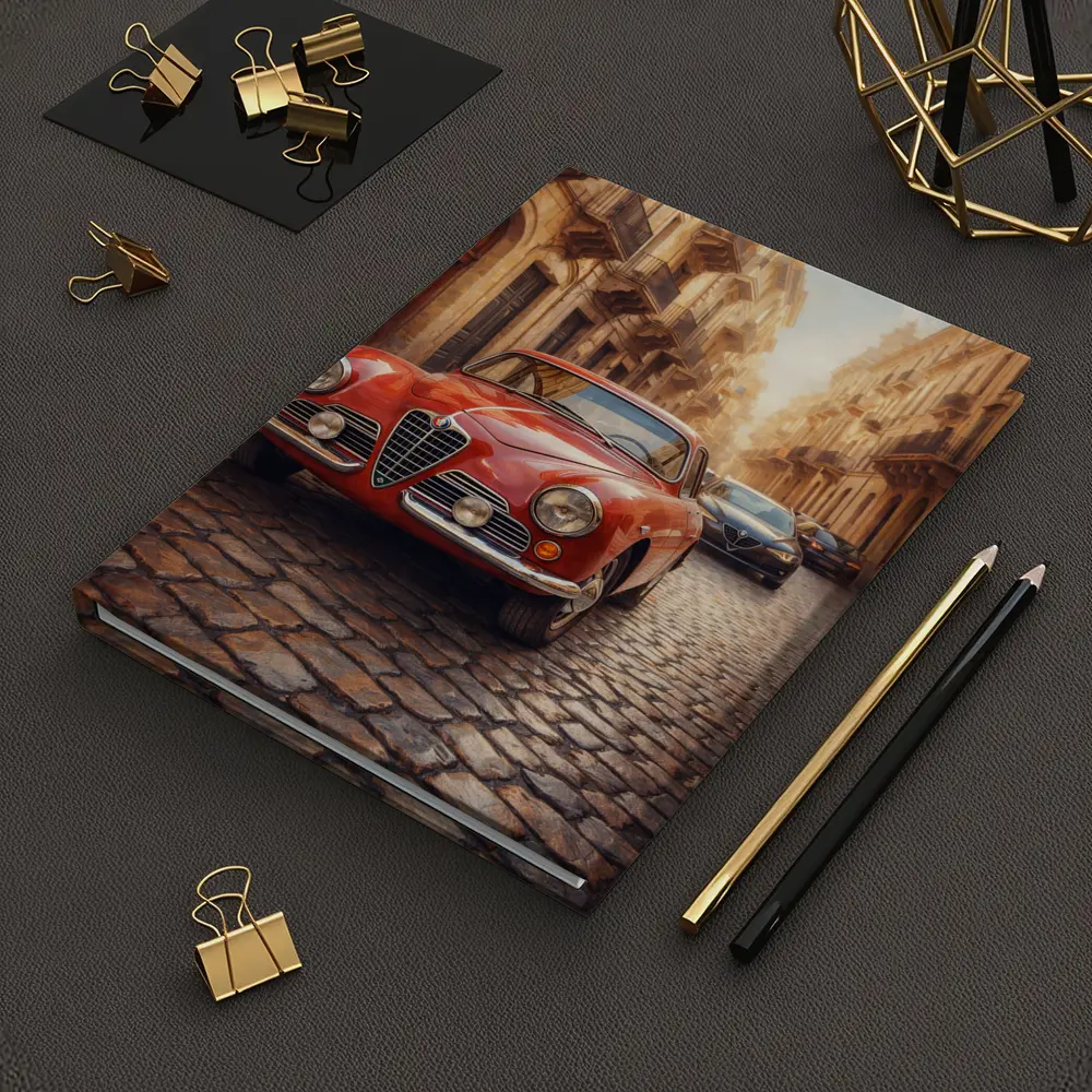 Alfa Romeo Classic Car Cobblestone Street Scene – Notebooks