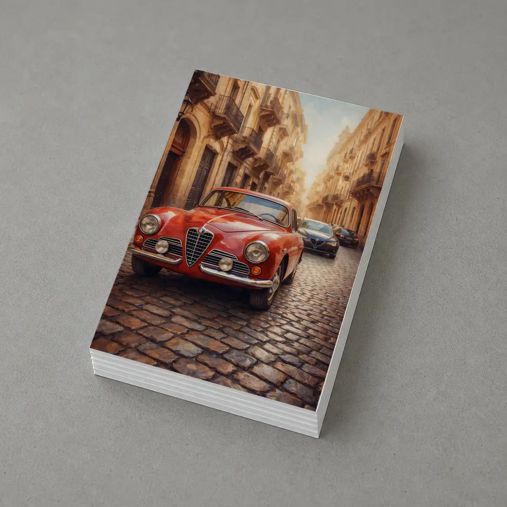 Alfa Romeo Classic Car Cobblestone Street Scene – Postcards
