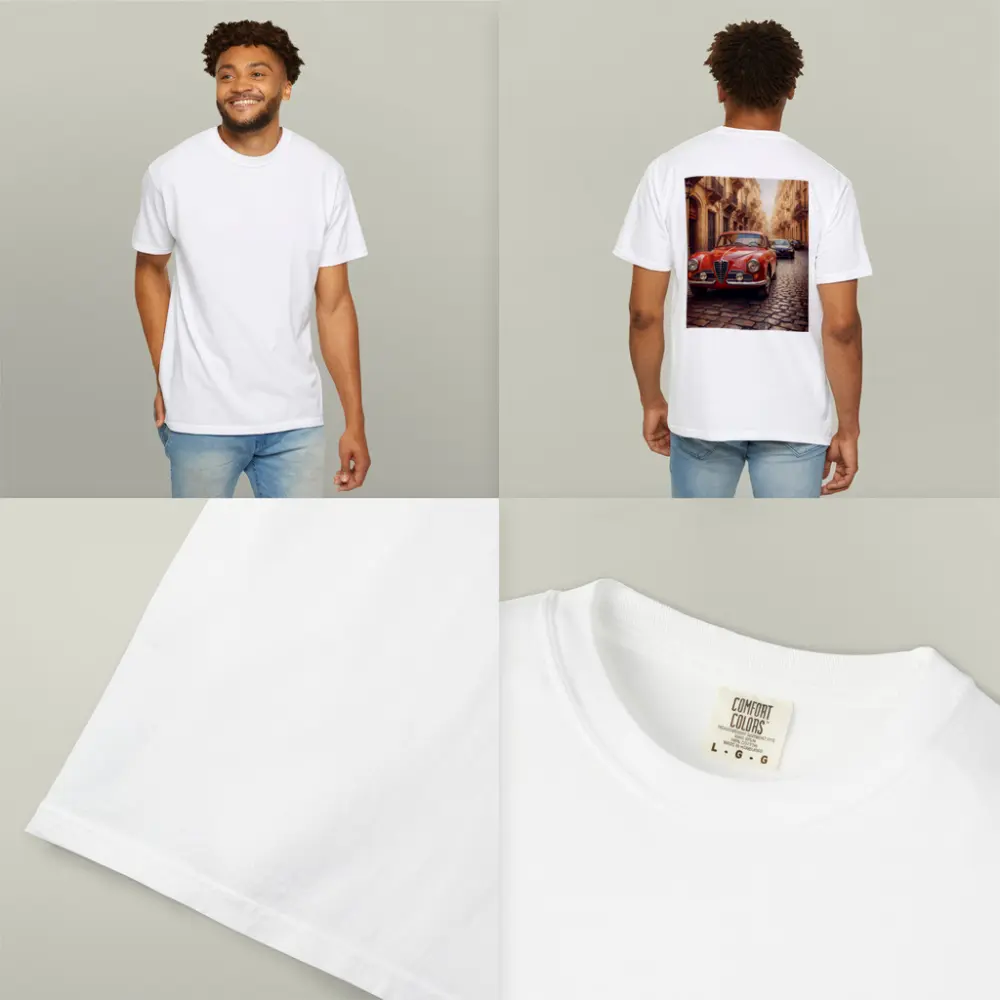Alfa Romeo Classic Car Cobblestone Street Scene – T-Shirts