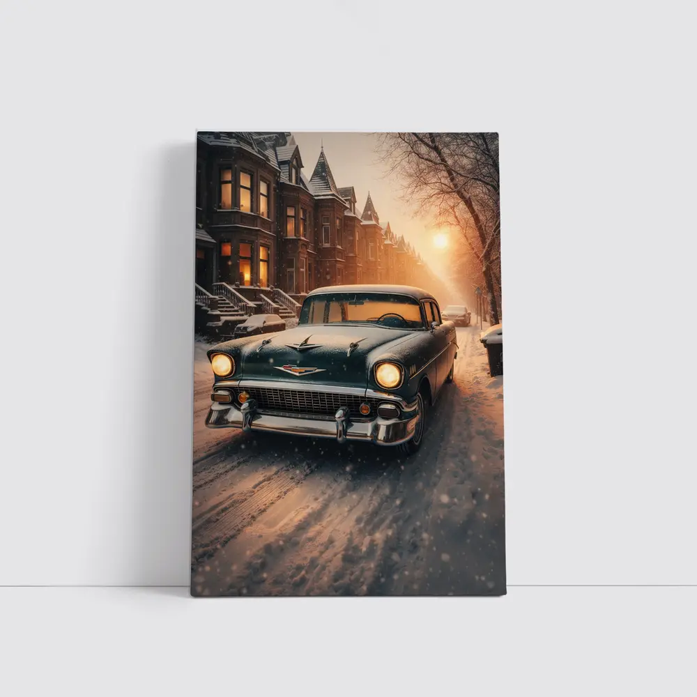 Chevrolet Bel Air Snowy Winter Street Scene – Wall Art