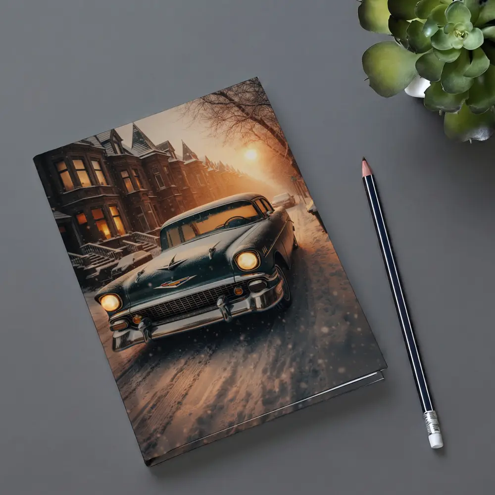 Chevrolet Bel Air Snowy Winter Street Scene – Notebooks