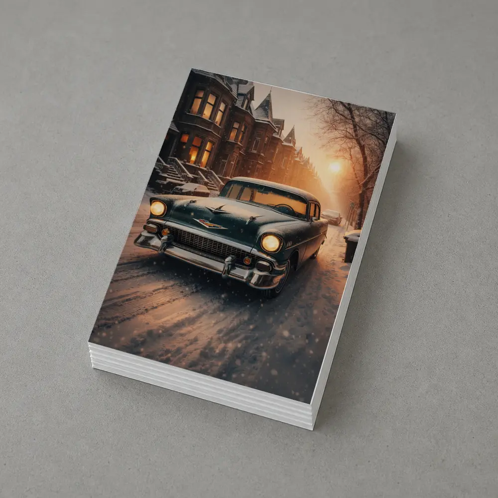 Chevrolet Bel Air Snowy Winter Street Scene – Postcards