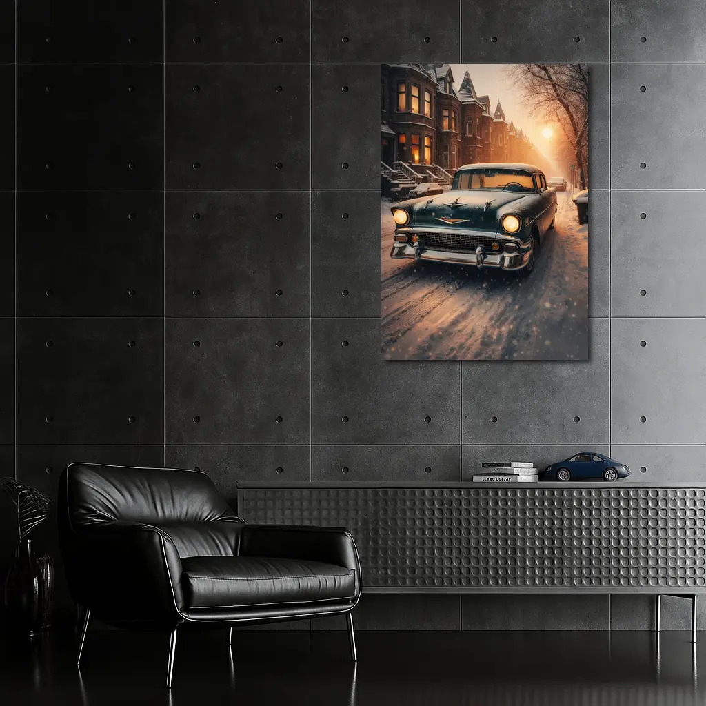 Chevrolet Bel Air Snowy Winter Street Scene – Wall Art