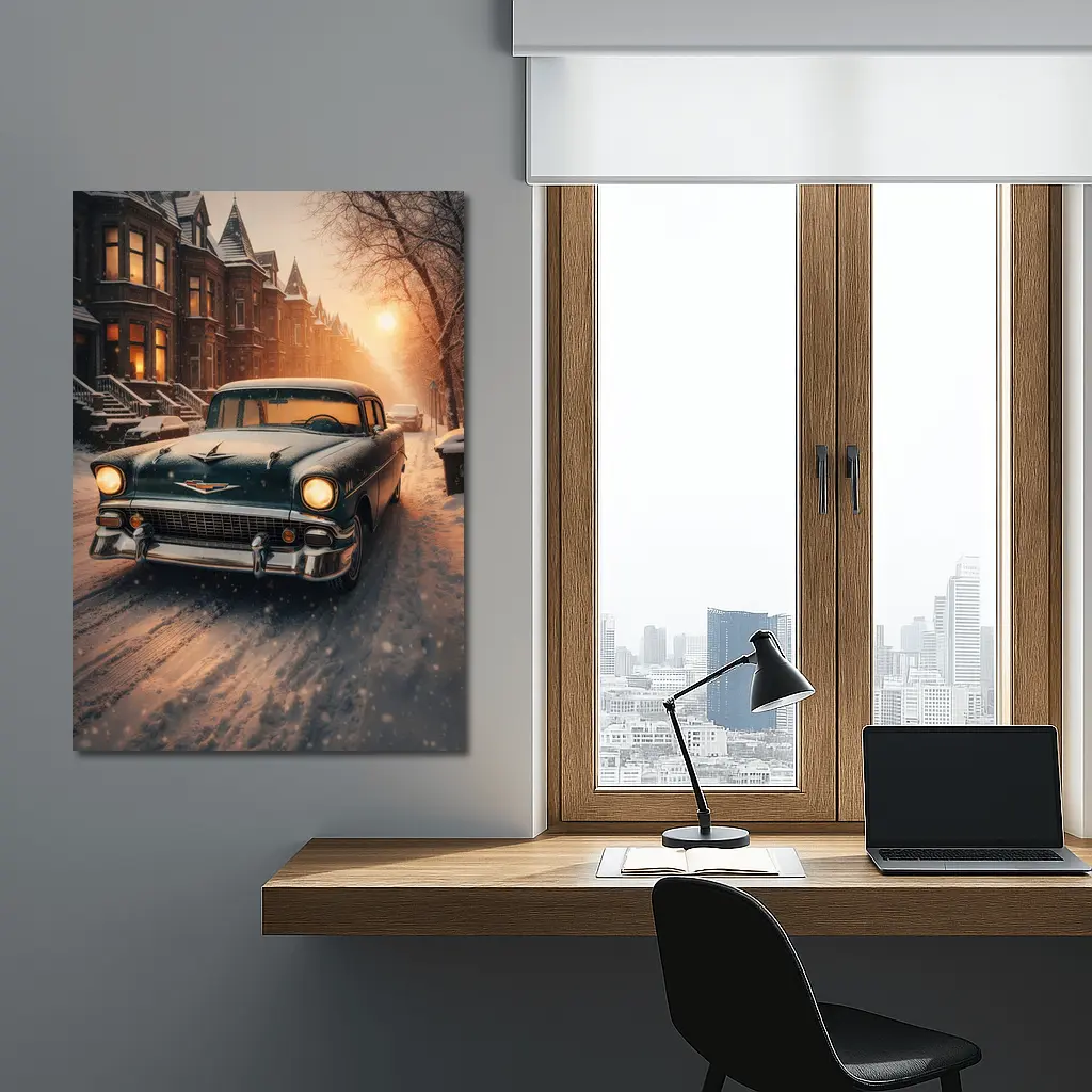 Chevrolet Bel Air Snowy Winter Street Scene – Wall Art