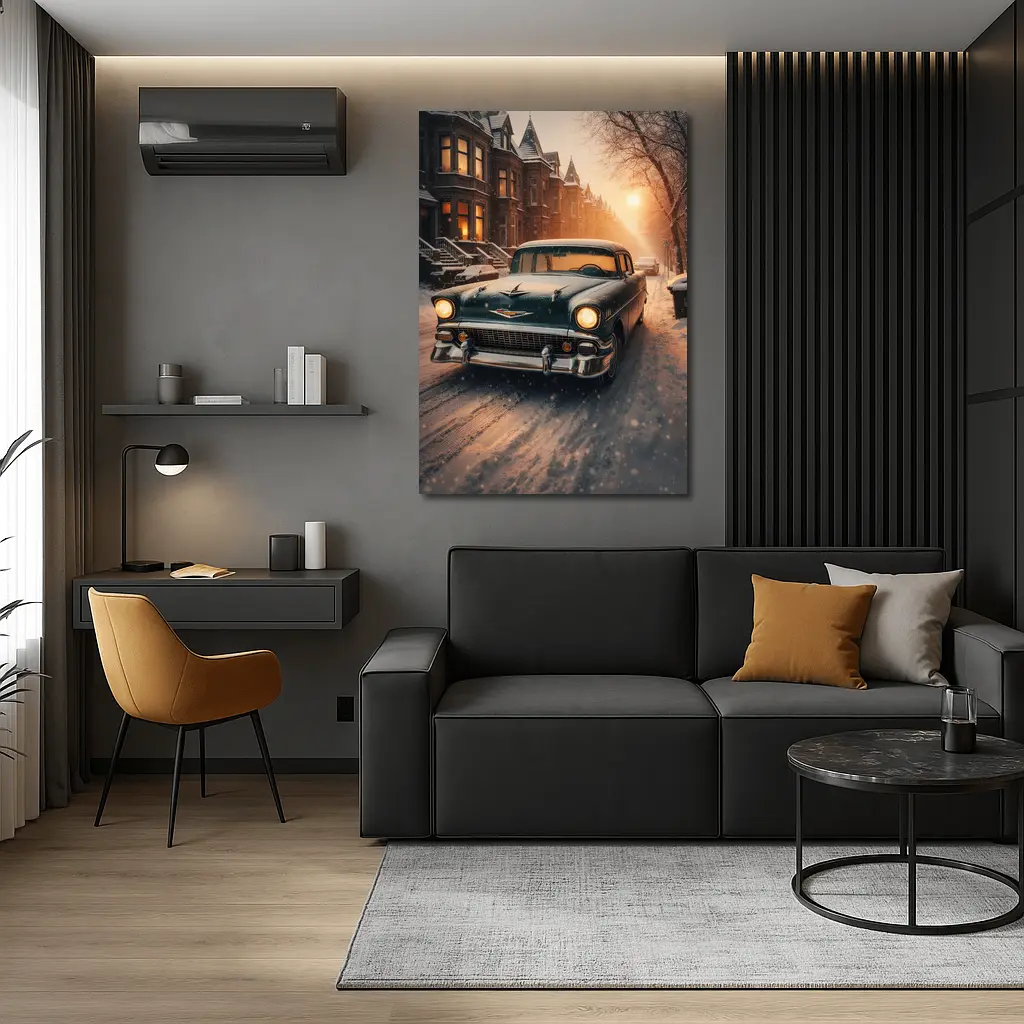 Chevrolet Bel Air Snowy Winter Street Scene – Wall Art