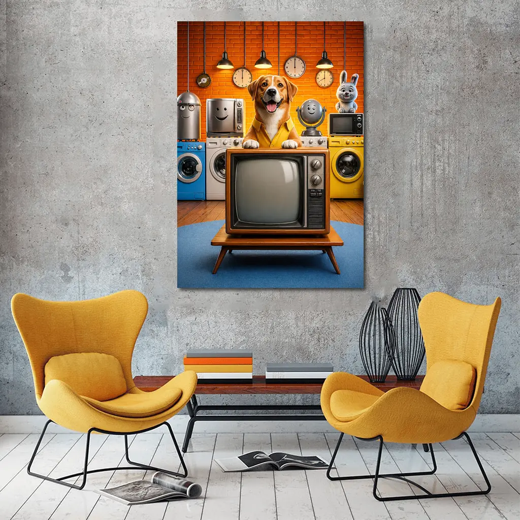 Happy Dog Retro TV Cartoon Appliances Room – Wall Art