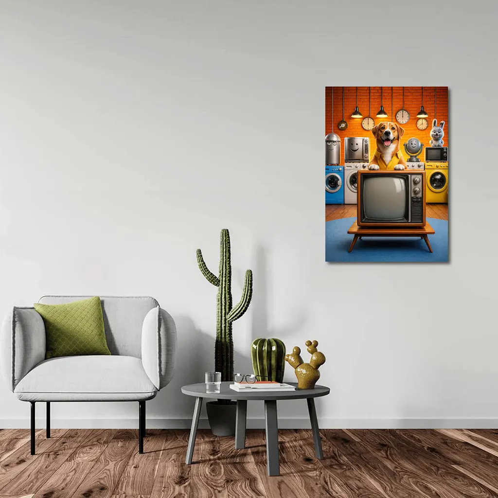 Happy Dog Retro TV Cartoon Appliances Room – Wall Art
