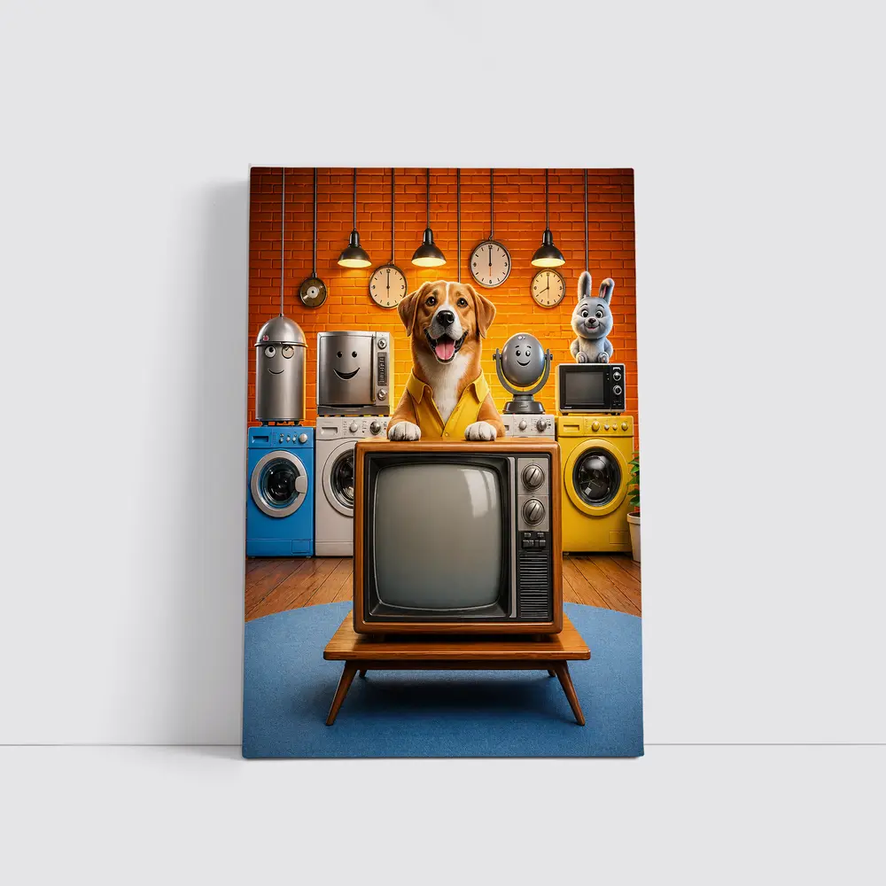 Happy Dog Retro TV Cartoon Appliances Room – Wall Art