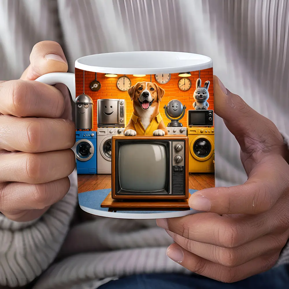 Happy Dog Retro TV Cartoon Appliances Room – Mugs