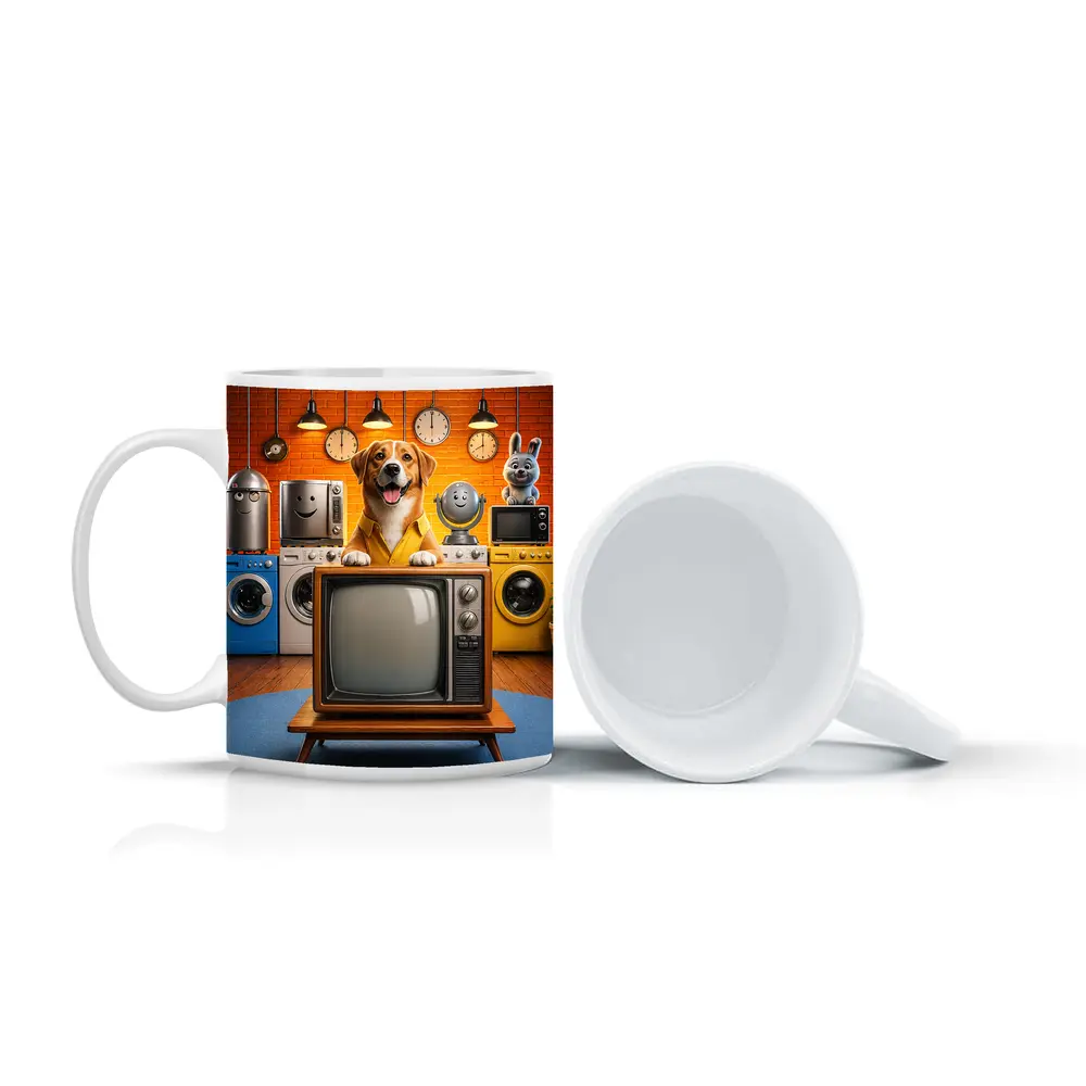 Happy Dog Retro TV Cartoon Appliances Room – Mugs