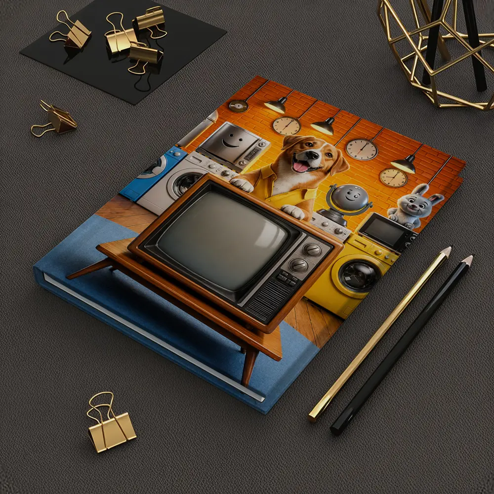 Happy Dog Retro TV Cartoon Appliances Room – Notebooks