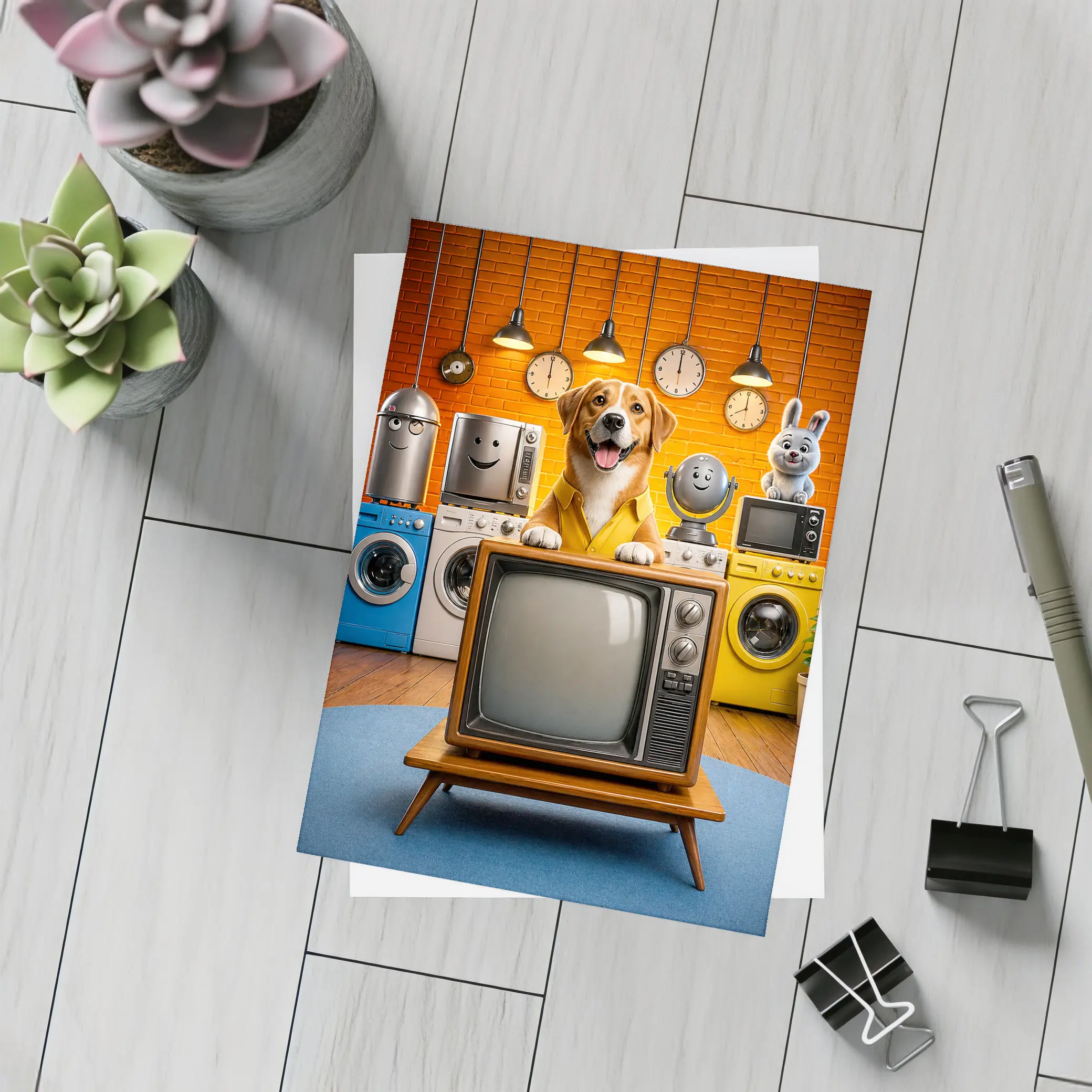 Happy Dog Retro TV Cartoon Appliances Room – Postcards