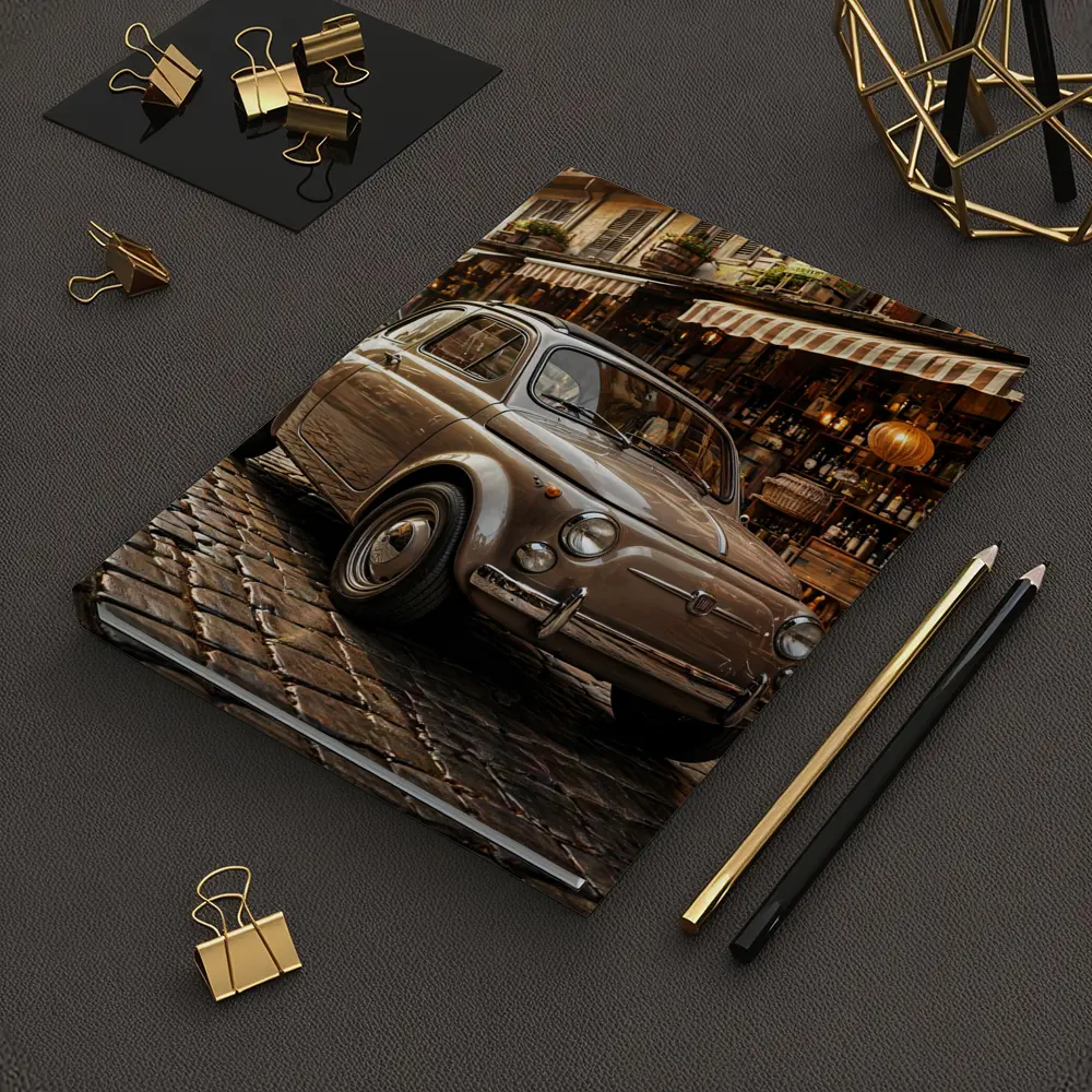 Classic Fiat 500 Parked On Cobblestone Street – Notebooks