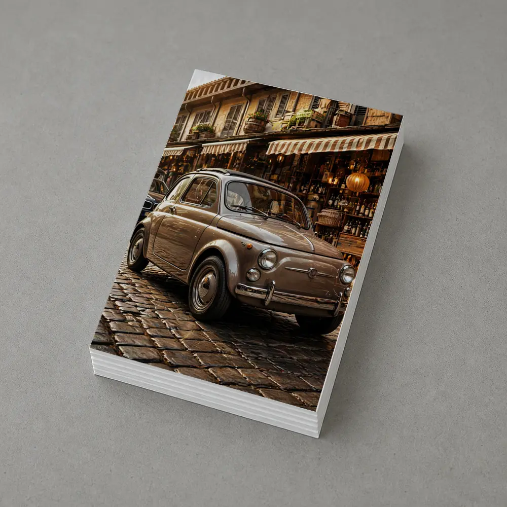Classic Fiat 500 Parked On Cobblestone Street – Postcards