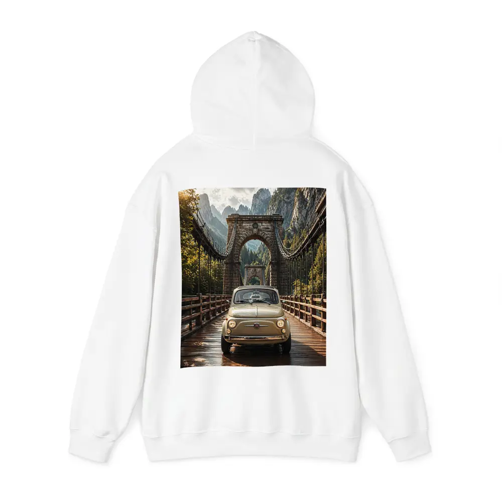 Fiat 500 Classic Car On Mountain Bridge – Hoodies
