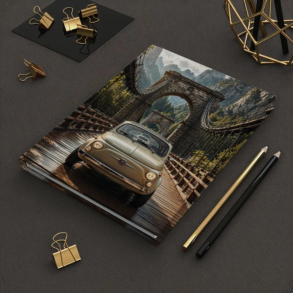 Fiat 500 Classic Car On Mountain Bridge – Notebooks