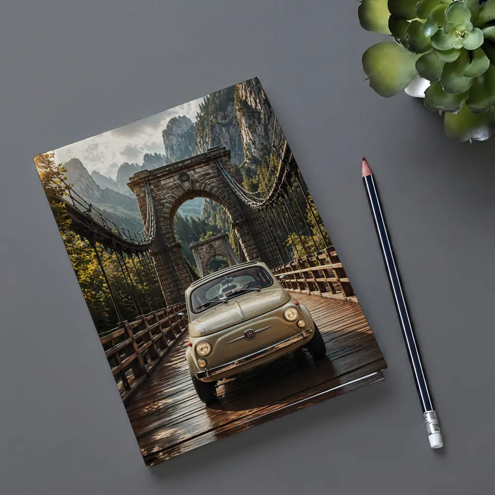 Fiat 500 Classic Car On Mountain Bridge – Notebooks