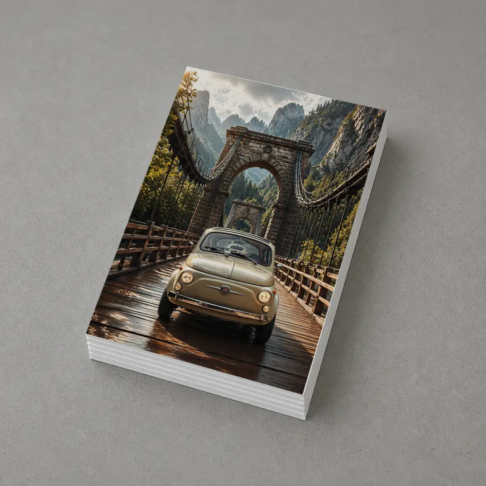 Fiat 500 Classic Car On Mountain Bridge – Postcards