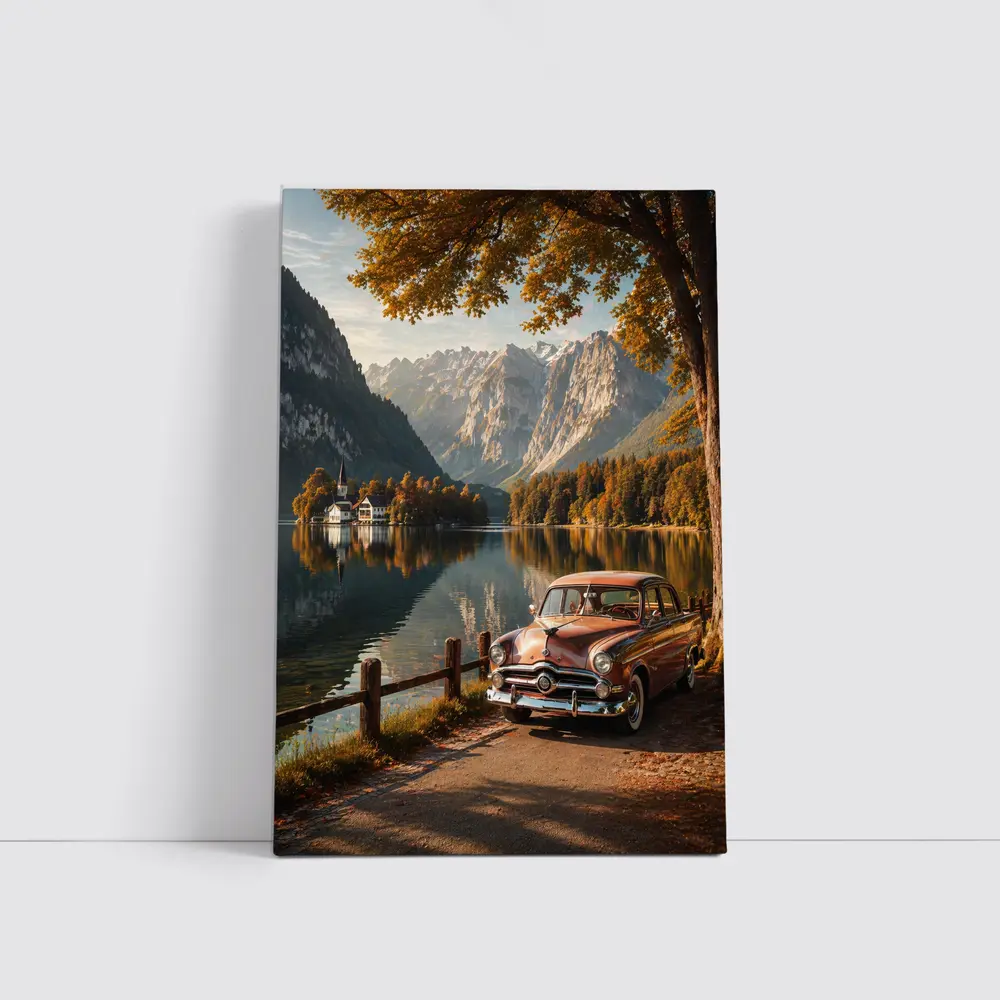 Retro Ford Classic Car Alpine Lake – Wall Art