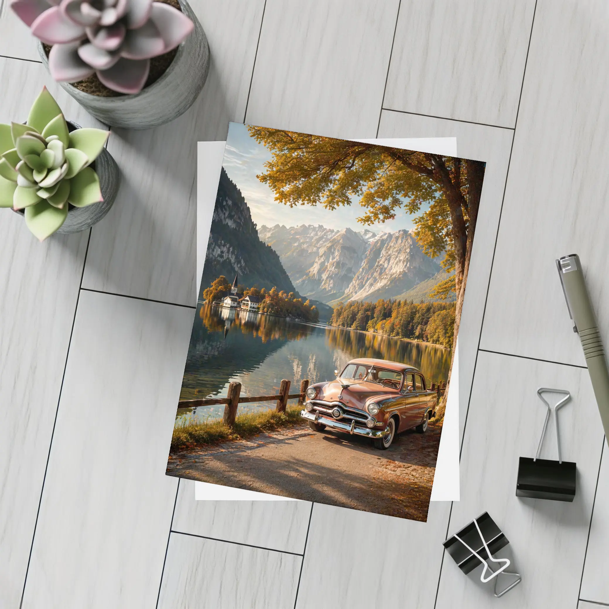 Retro Ford Classic Car Alpine Lake – Postcards