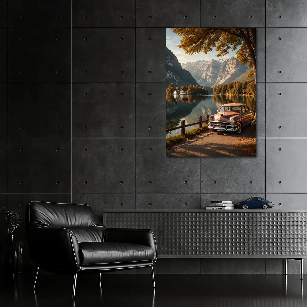 Retro Ford Classic Car Alpine Lake – Wall Art