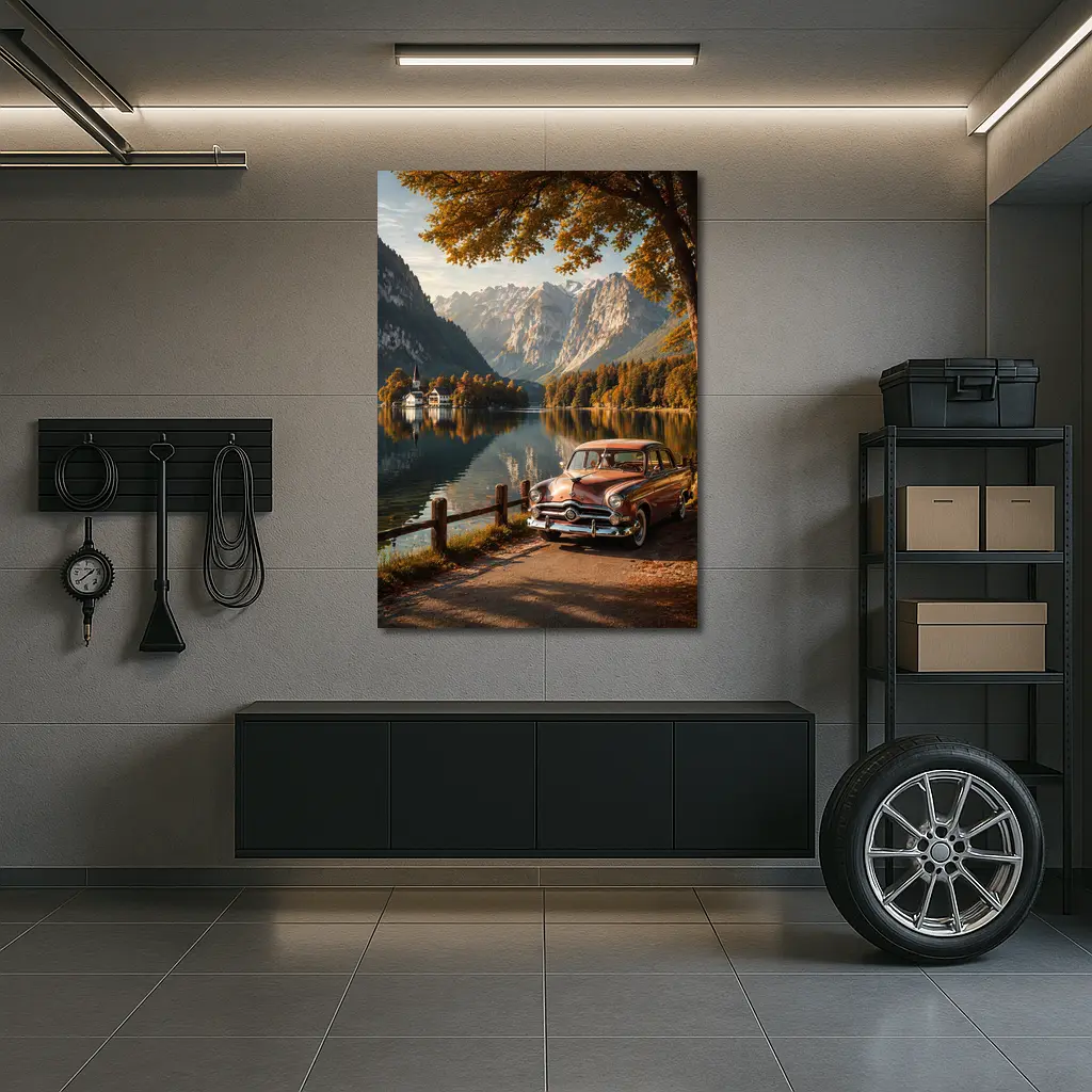 Retro Ford Classic Car Alpine Lake – Wall Art