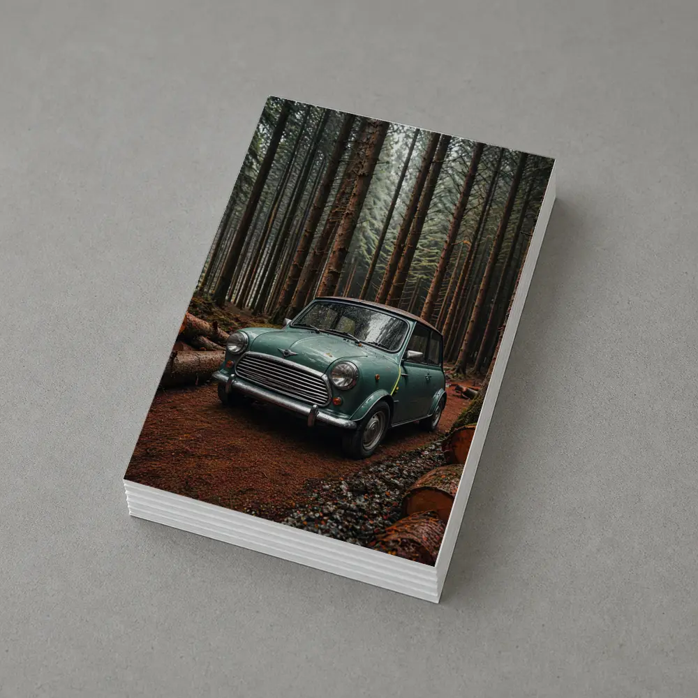 Classic Mini Cooper in Dark Forest – Postcards