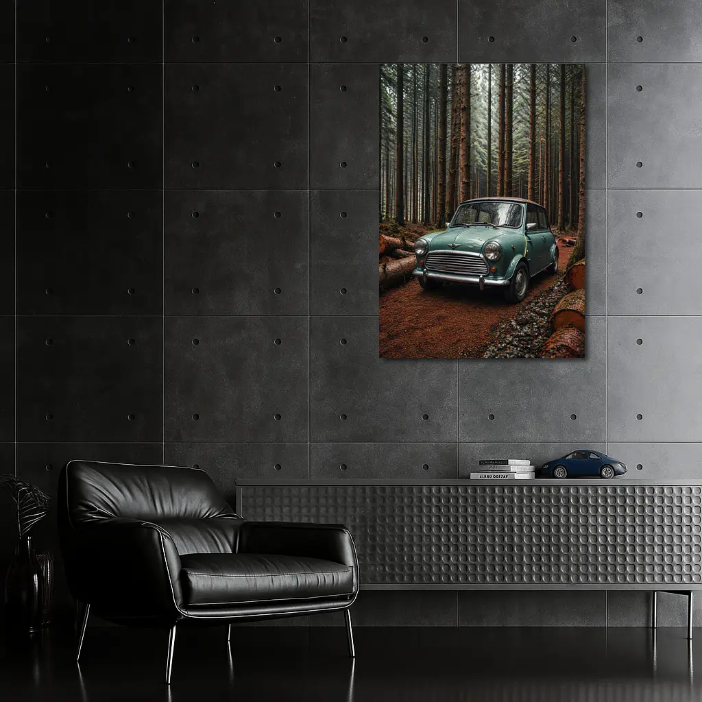 Classic Mini Cooper in Dark Forest – Wall Art