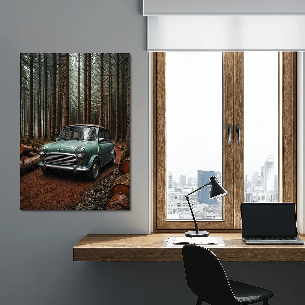 Classic Mini Cooper in Dark Forest – Wall Art
