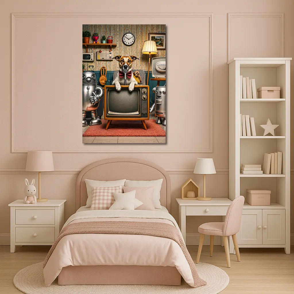 Jack Russell Dog Retro TV Room Robots – Wall Art