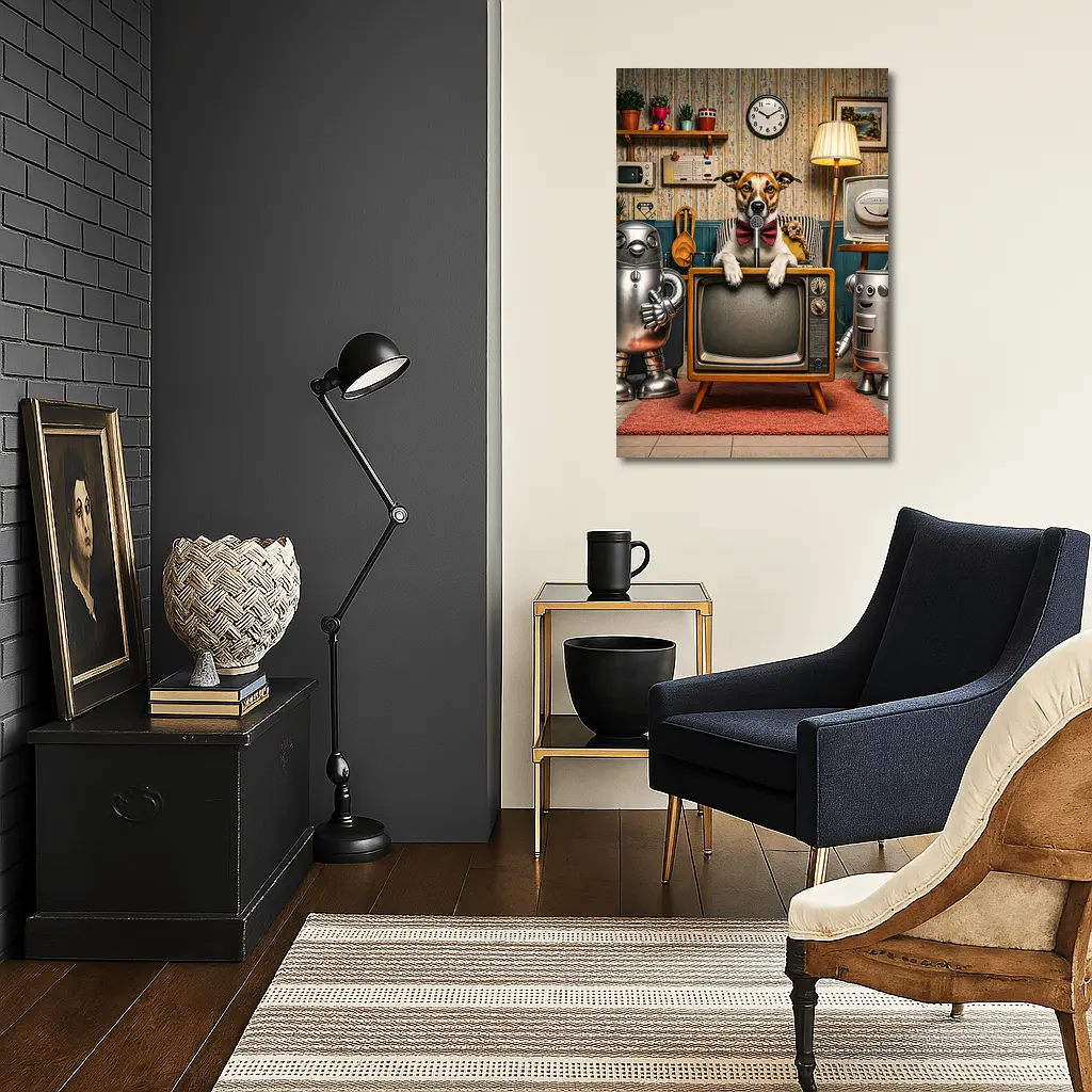Jack Russell Dog Retro TV Room Robots – Wall Art