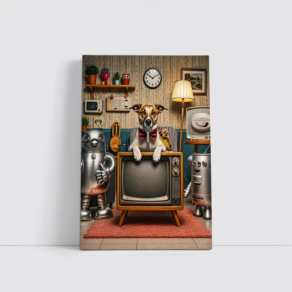 Jack Russell Dog Retro TV Room Robots – Wall Art