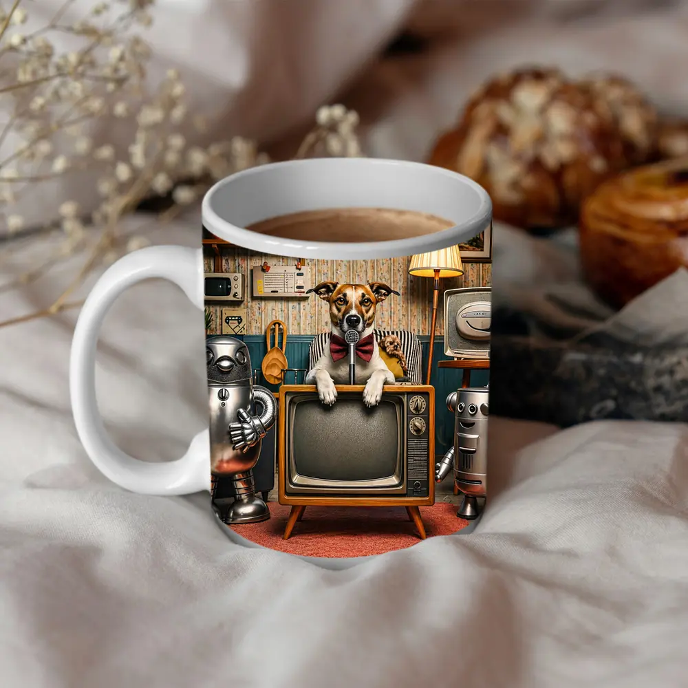 Jack Russell Dog Retro TV Room Robots – Mugs