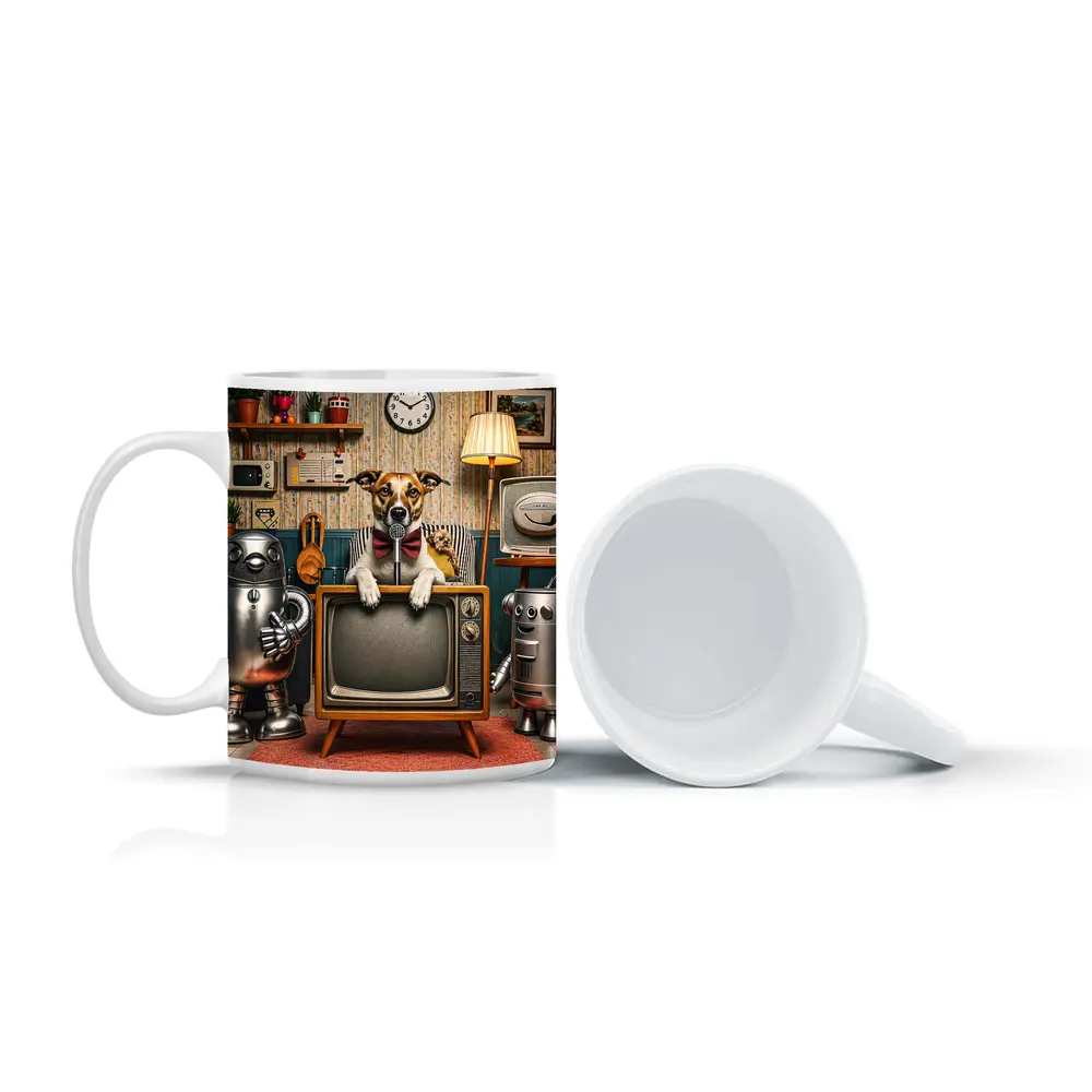 Jack Russell Dog Retro TV Room Robots – Mugs