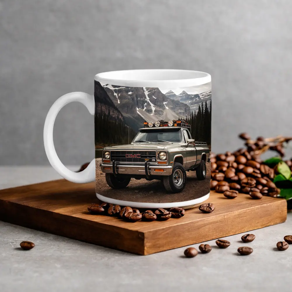 Classic GMC Truck Snow Mountain Backdrop – Mugs