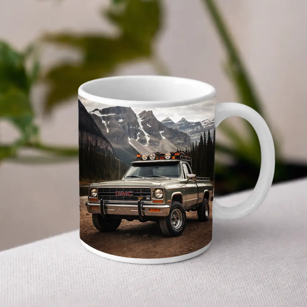 Classic GMC Truck Snow Mountain Backdrop – Mugs
