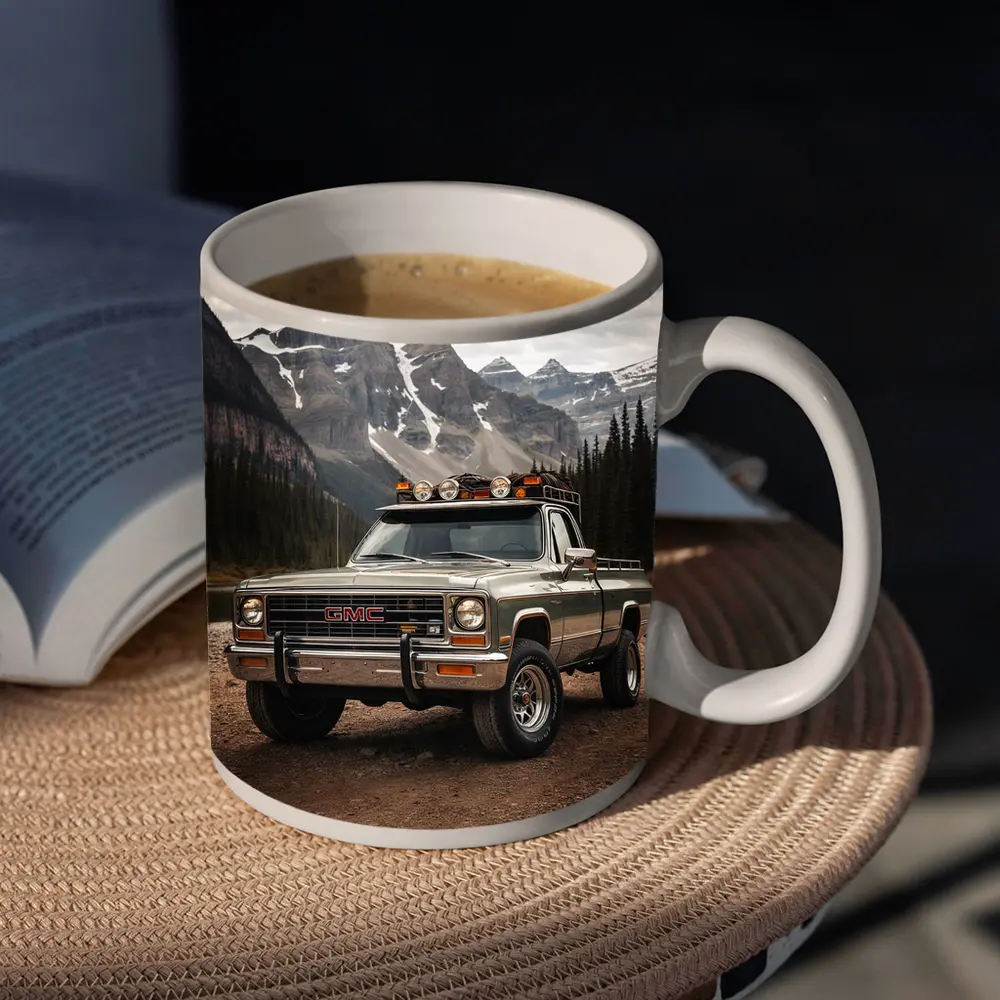 Classic GMC Truck Snow Mountain Backdrop – Mugs