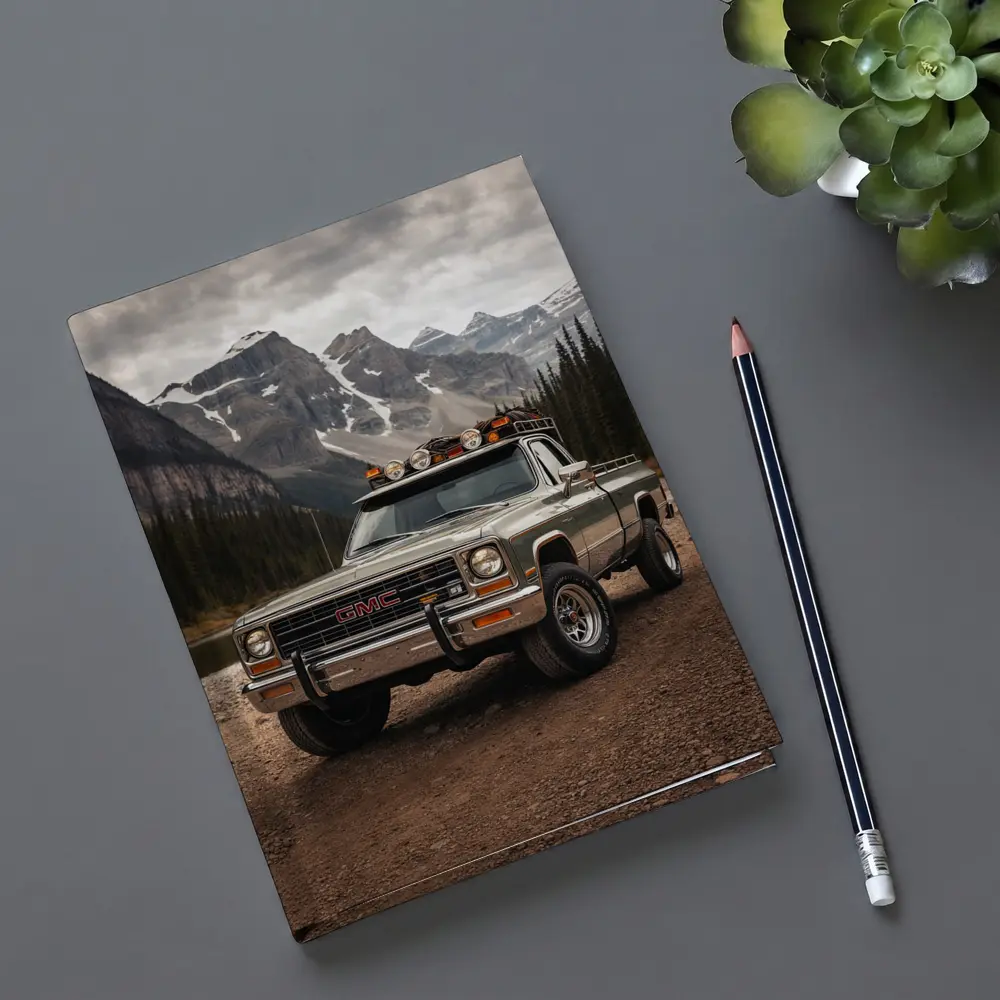 Classic GMC Truck Snow Mountain Backdrop – Notebooks