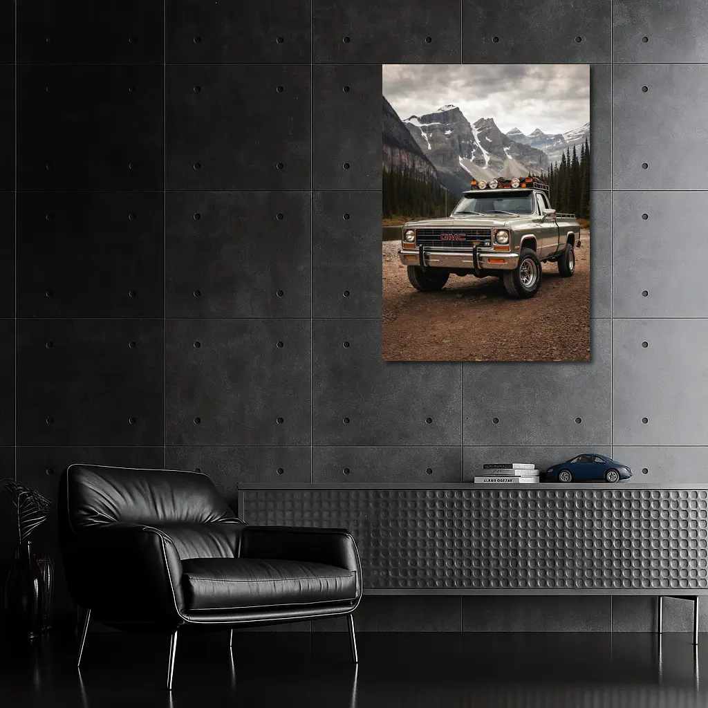 Classic GMC Truck Snow Mountain Backdrop – Wall Art