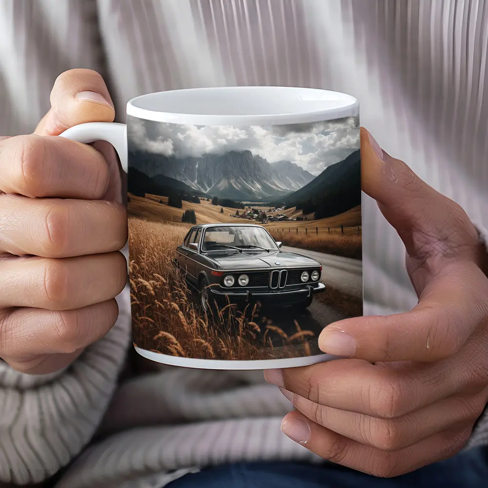 Classic BMW Sedan Mountain Valley Road – Mugs