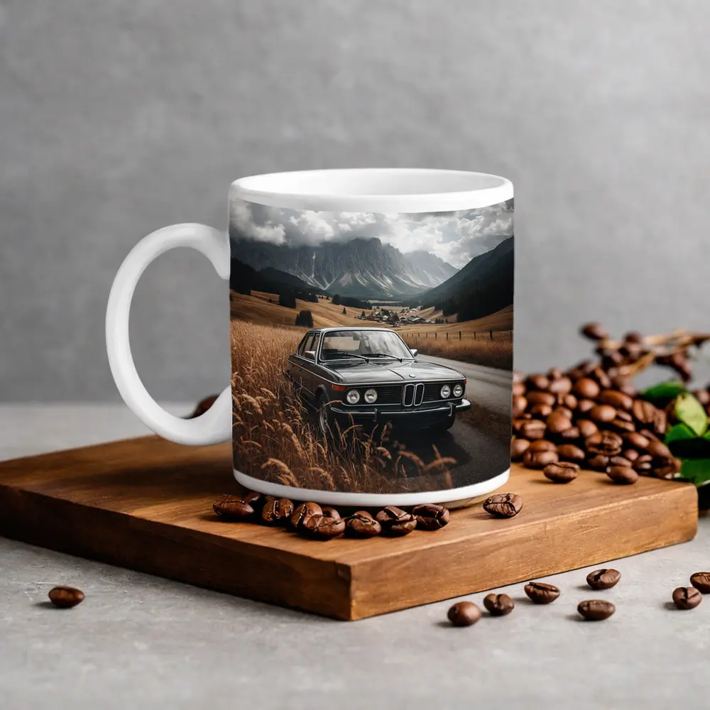 Classic BMW Sedan Mountain Valley Road – Mugs