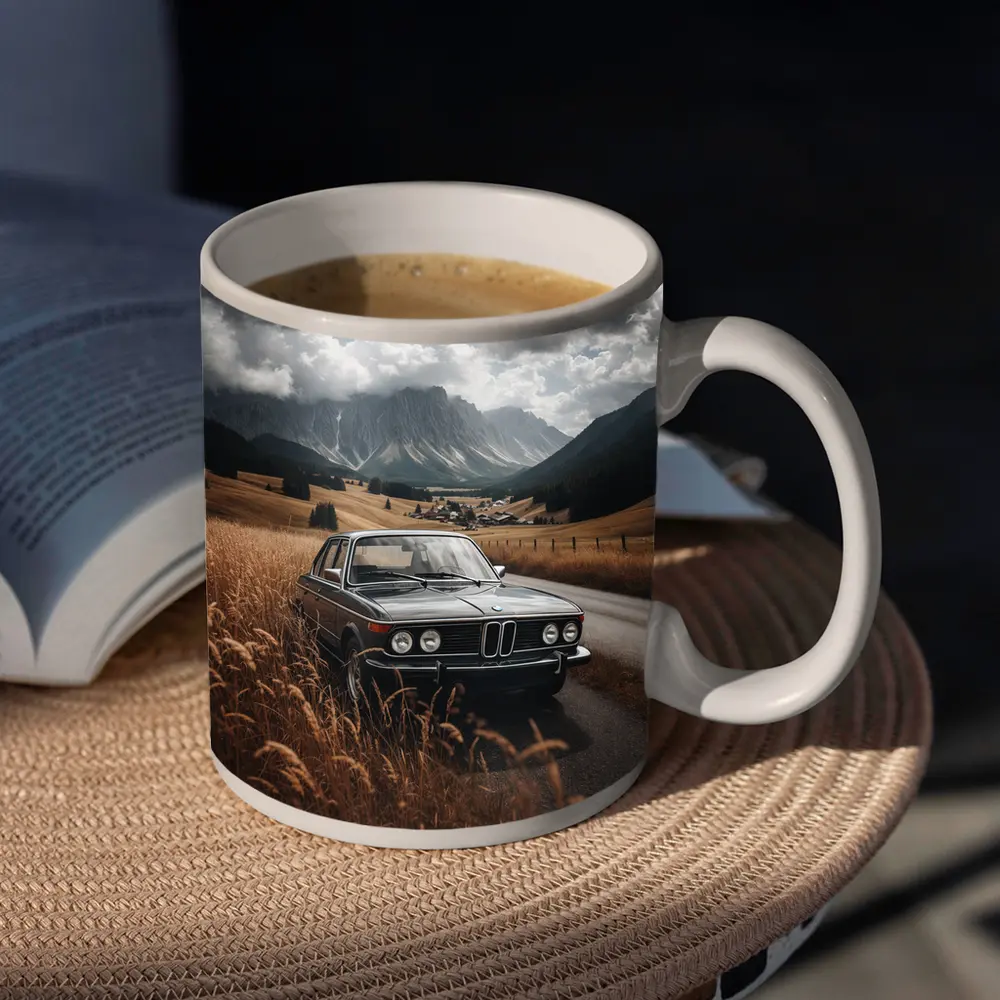 Classic BMW Sedan Mountain Valley Road – Mugs