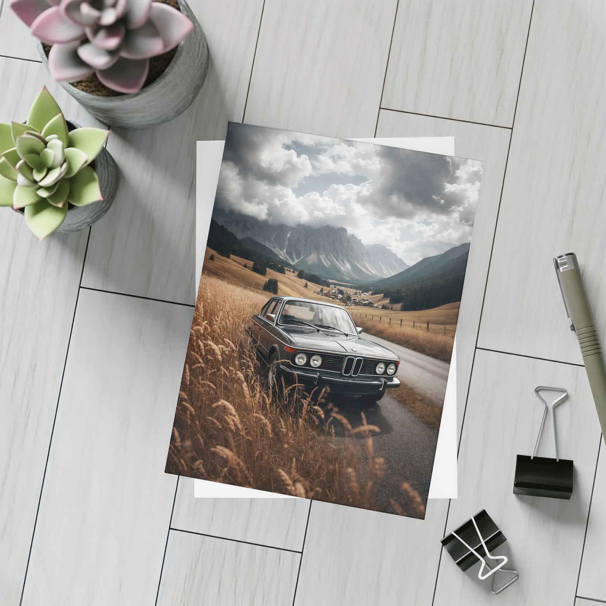 Classic BMW Sedan Mountain Valley Road – Postcards